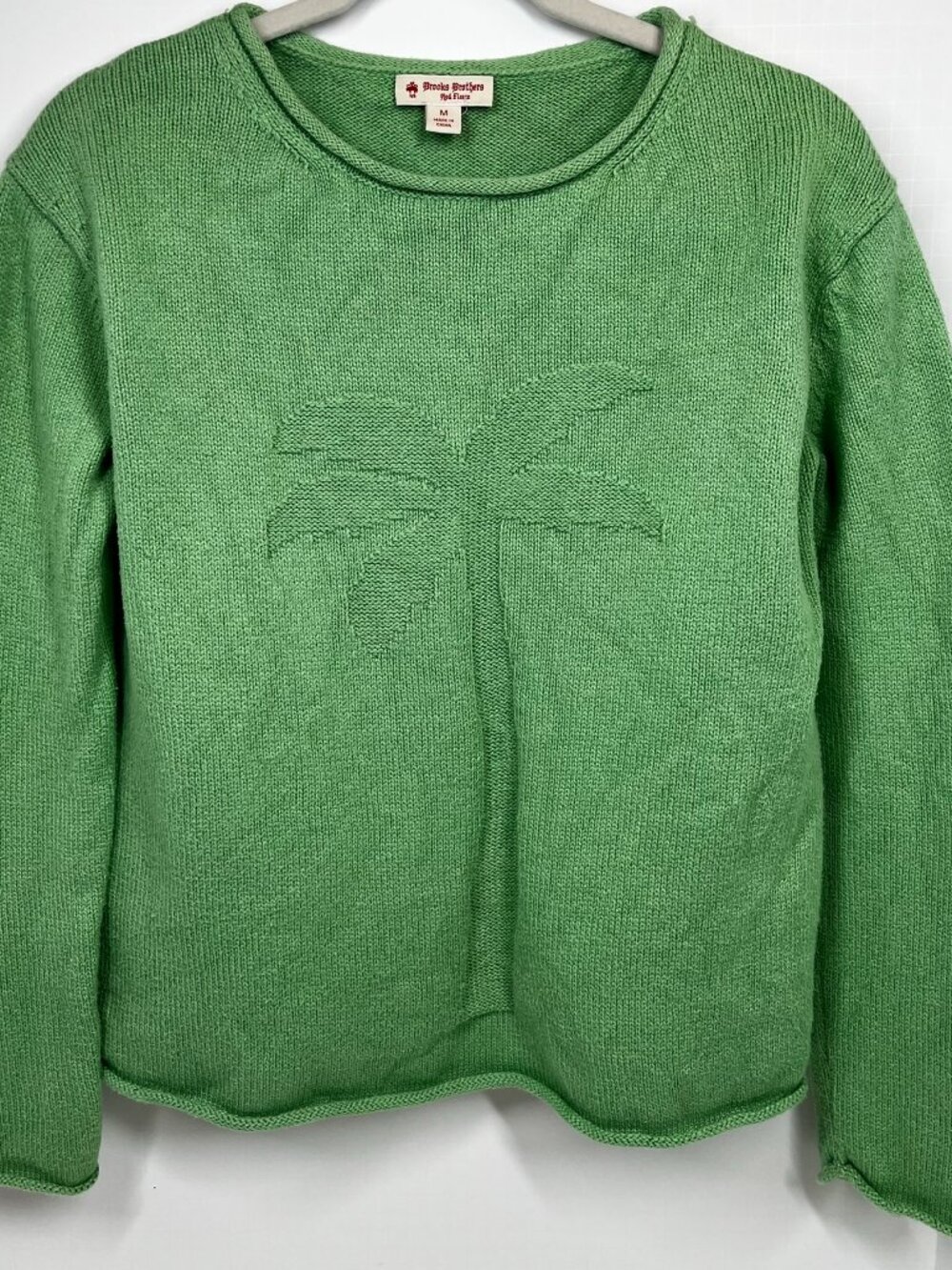 Brooks Brothers Red Fleece Women's Green Palm Tree Long Sleeve Crew Neck Sweater